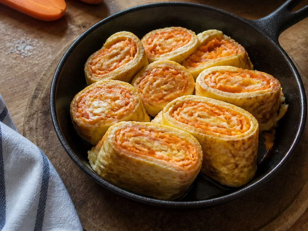 Омлетные рулетики с морковью и сыром — готовое блюдо