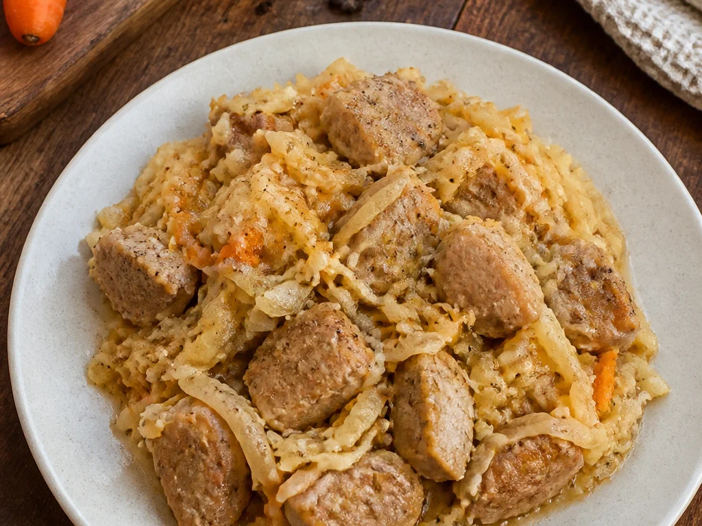 Свинина, тушённая с капустой — готовое блюдо