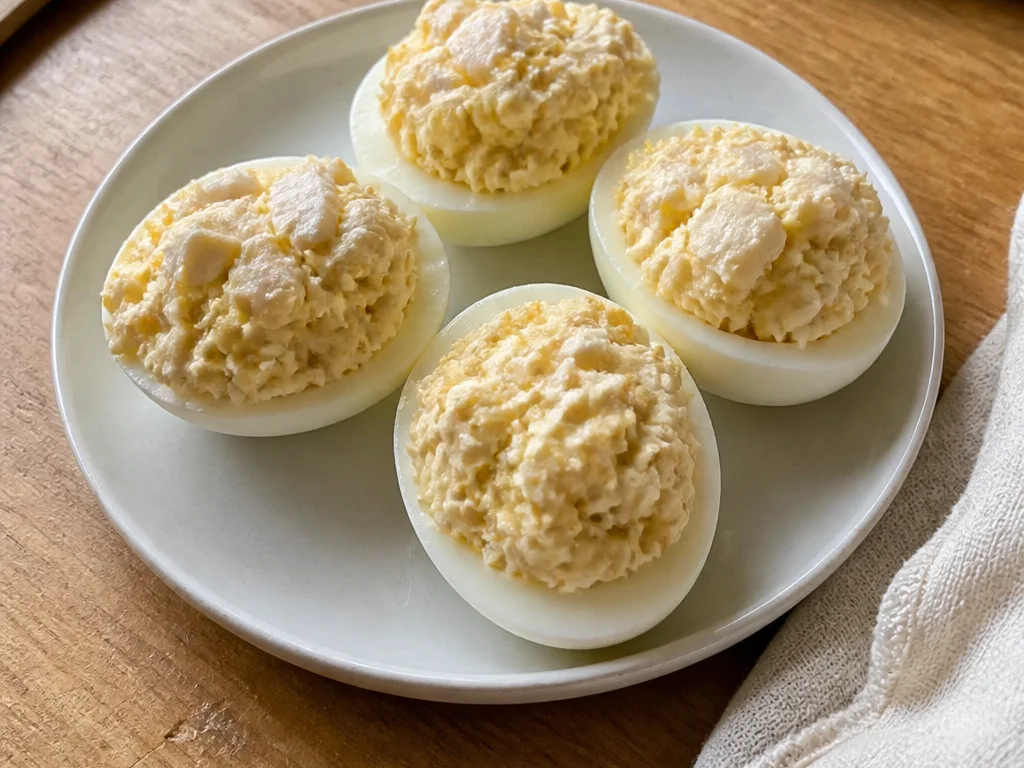 Яйца, фаршированные курицей — готовое блюдо