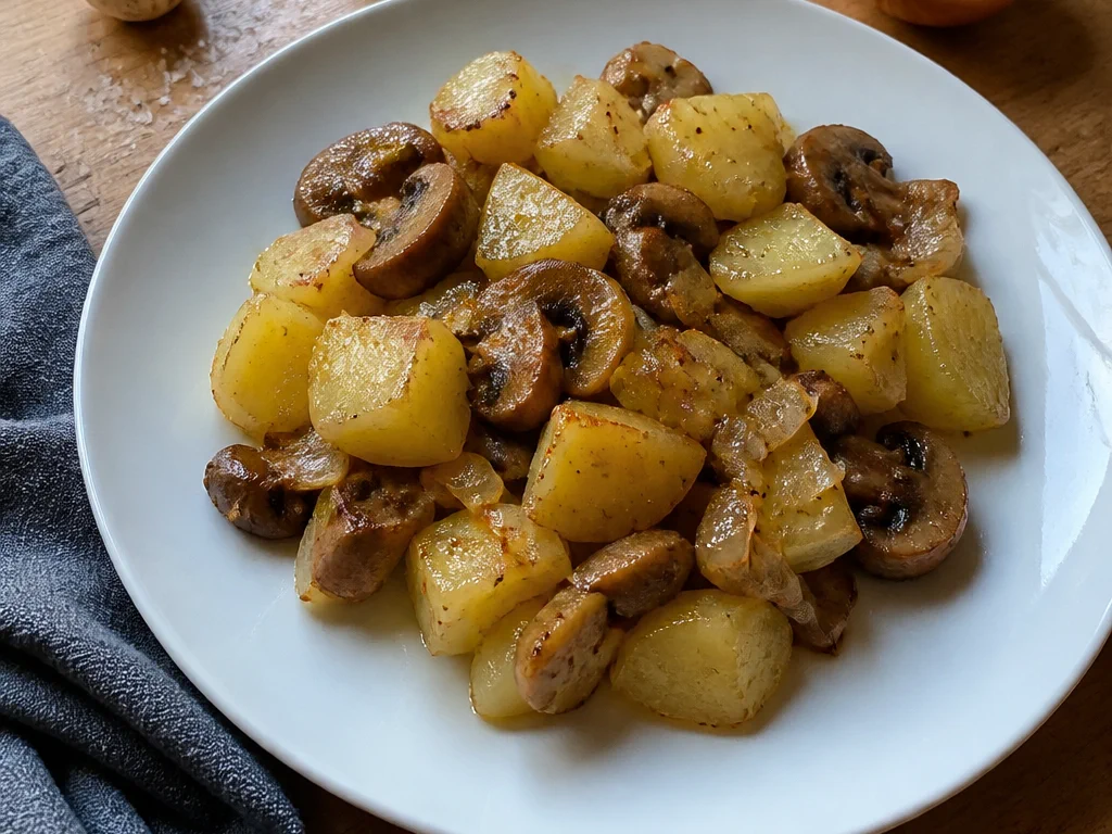 Картофельный салат с обжаренными шампиньонами — готовое блюдо