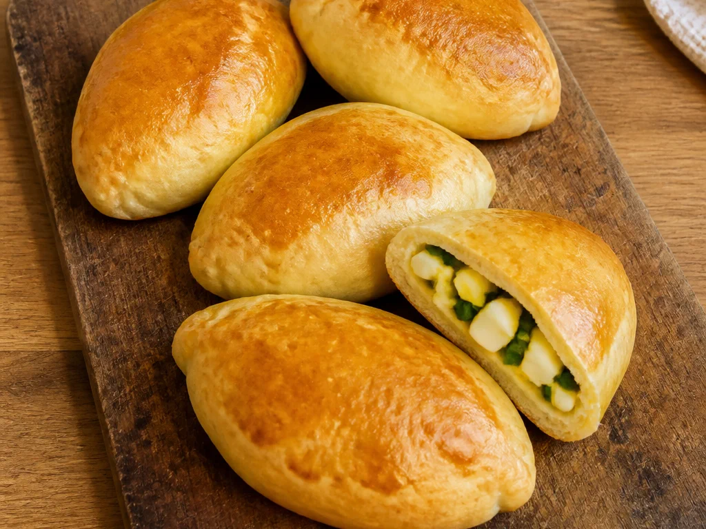 Дрожжевые пирожки с яйцом и зелёным луком — готовое блюдо