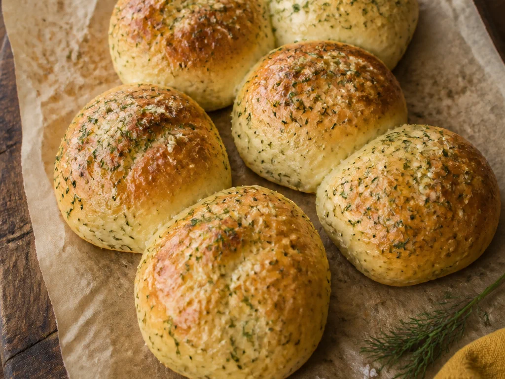 Домашние булочки с чесноком и укропом — готовое блюдо