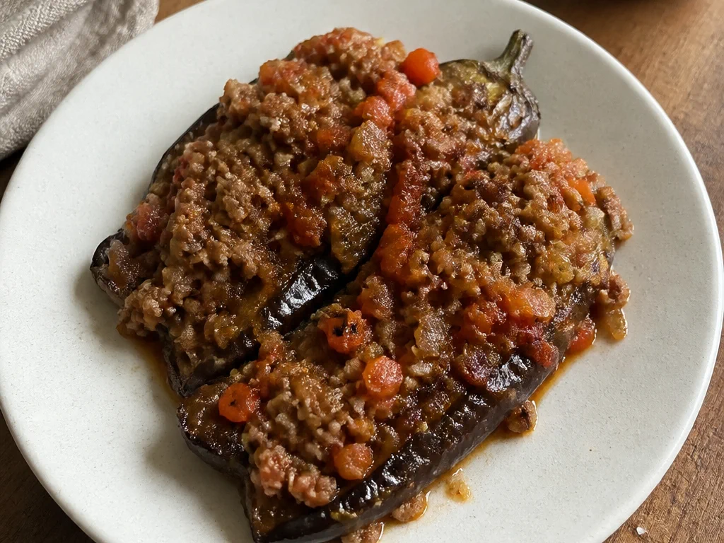 Баклажаны со свининой и овощами — готовое блюдо