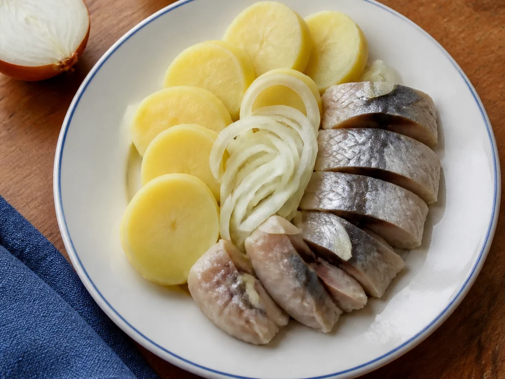 Закуска из сельди, картофеля и лука — готовое блюдо