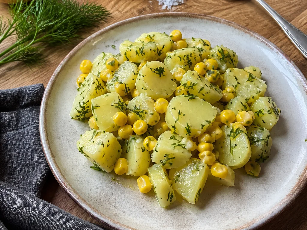 Картофельный салат с кукурузой и укропом — готовое блюдо
