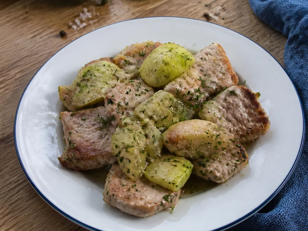 Свинина, тушённая с кабачком и укропом — готовое блюдо