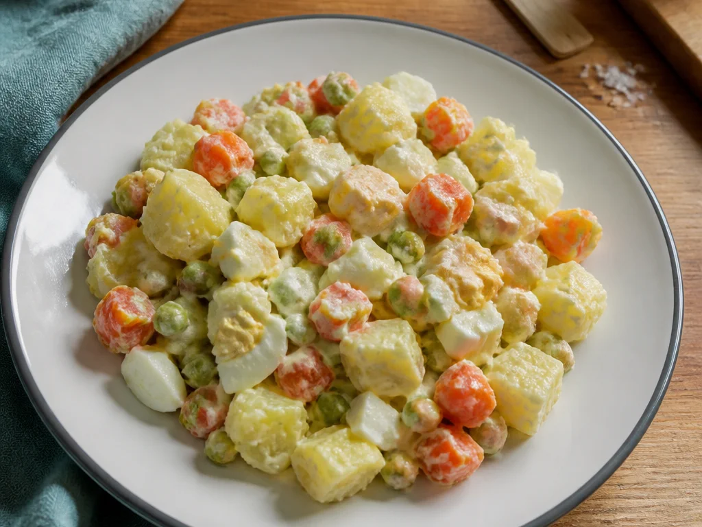 Салат с яйцом и картофелем с горошком и морковью — готовое блюдо