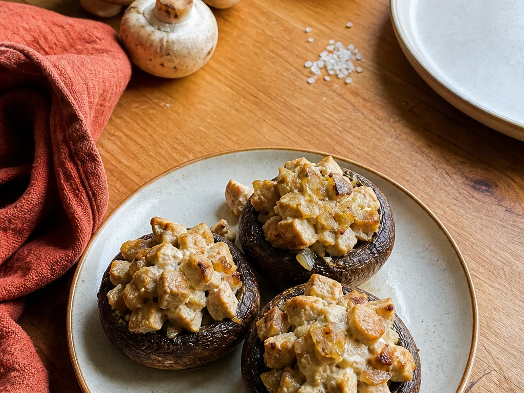 Шампиньоны, фаршированные курицей — готовое блюдо