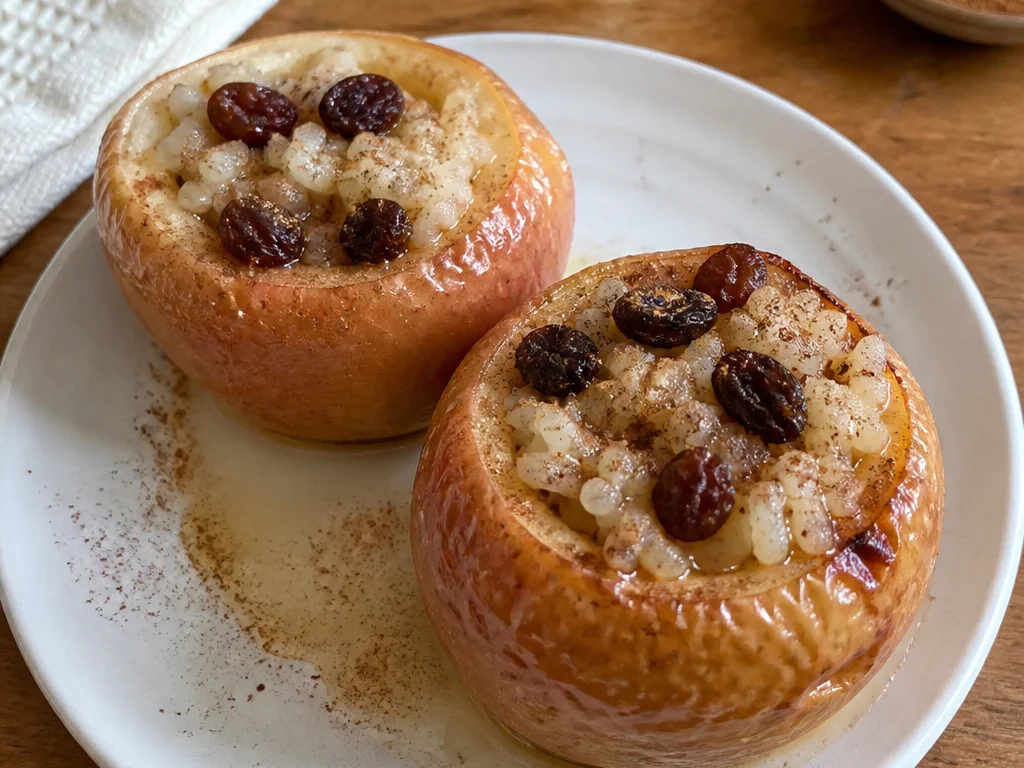 Запечённые яблоки с рисом и изюмом — готовое блюдо