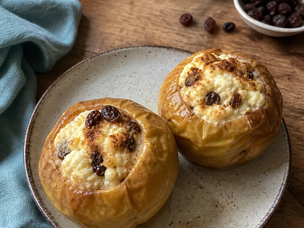 Запечённые яблоки с творогом и изюмом — готовое блюдо