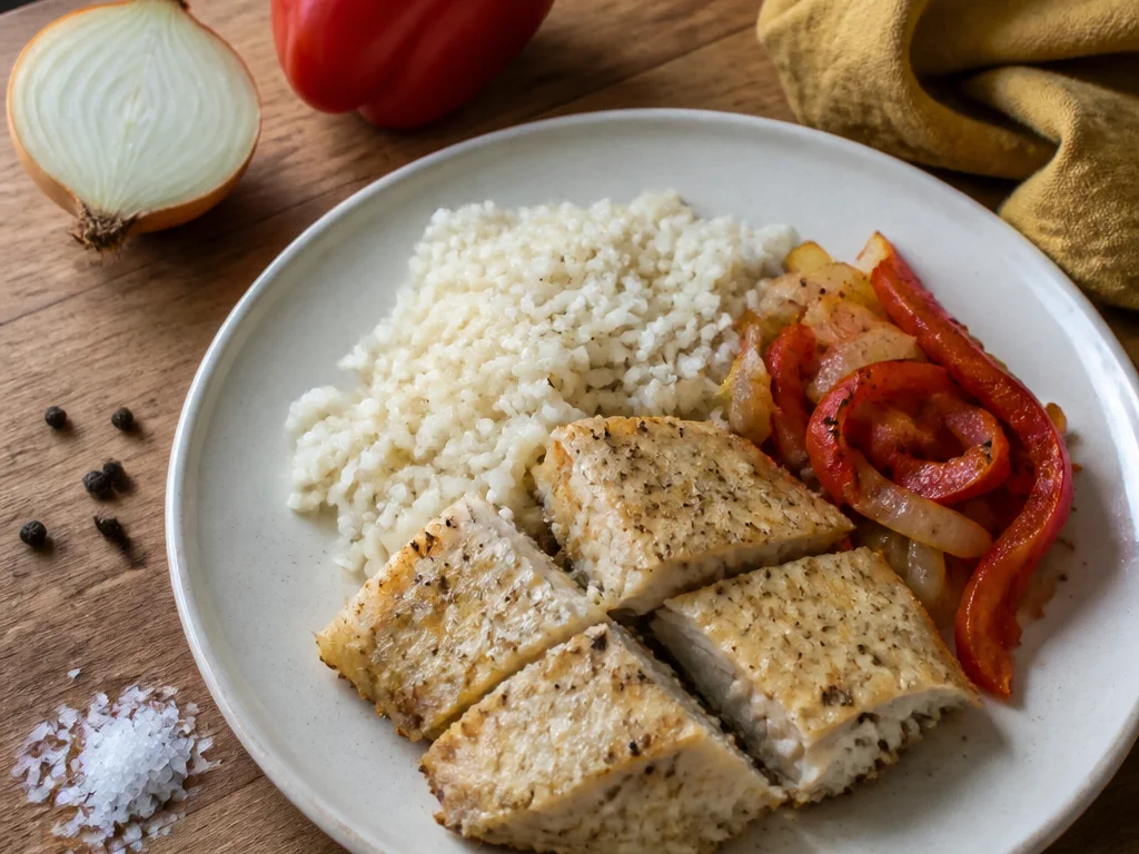 Минтай, запечённый с рисом и овощами — готовое блюдо