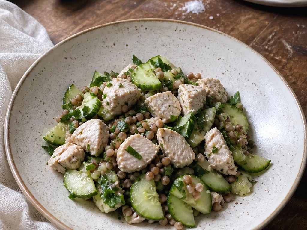 Салат с гречкой и огурцом с курицей и петрушкой — готовое блюдо
