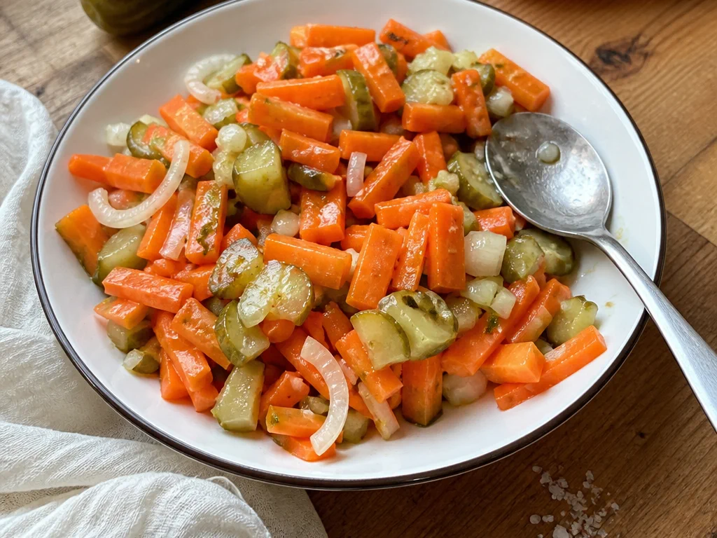 Салат из сырой моркови с солёным огурцом и луком — готовое блюдо