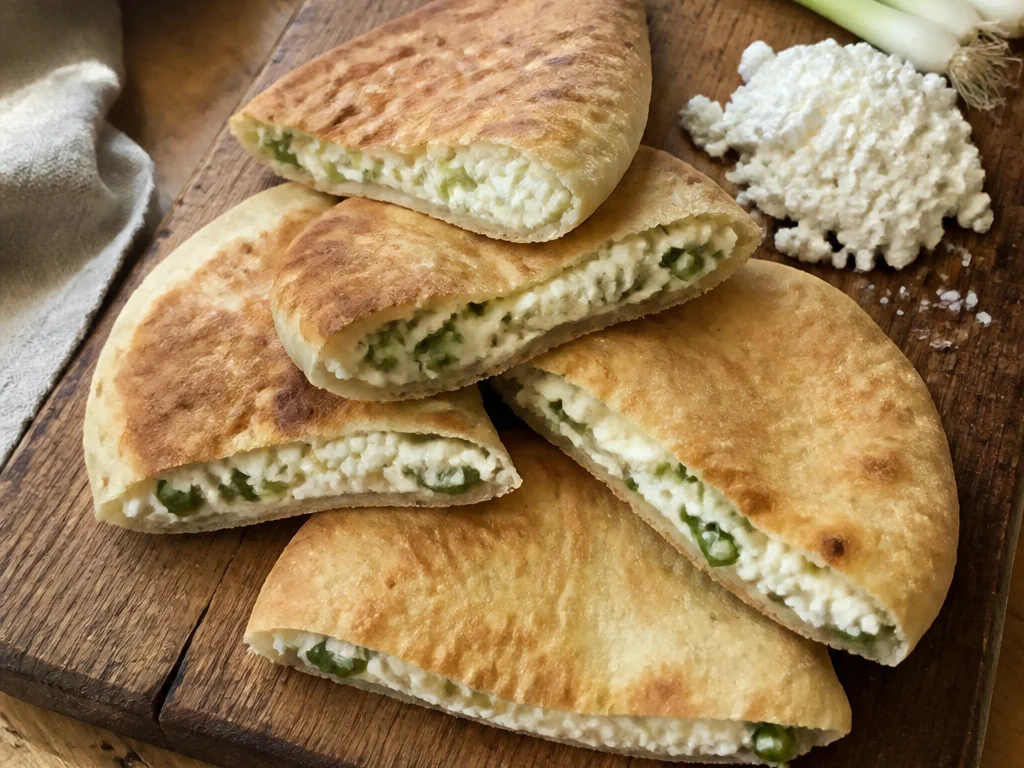 Кефирные лепёшки с творогом и зелёным луком — готовое блюдо