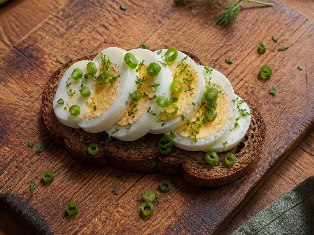 Ржаной тост с яйцом и зелёным луком — готовое блюдо