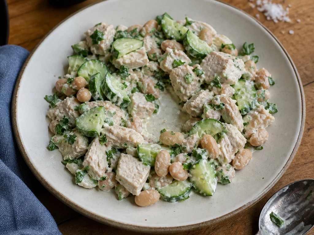 Салат с курицей и огурцом с фасолью и петрушкой — готовое блюдо