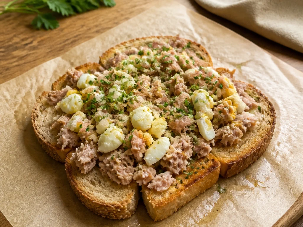 Тост с тунцом и яйцом — готовое блюдо