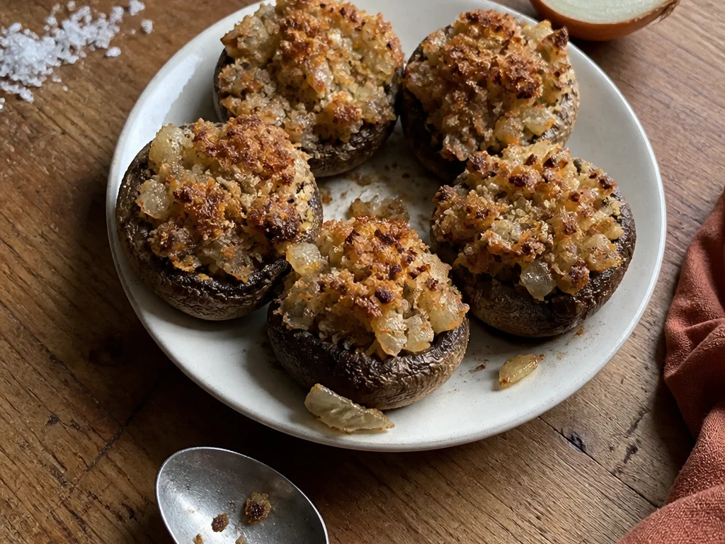 Грибные шляпки с хлебной крошкой — готовое блюдо
