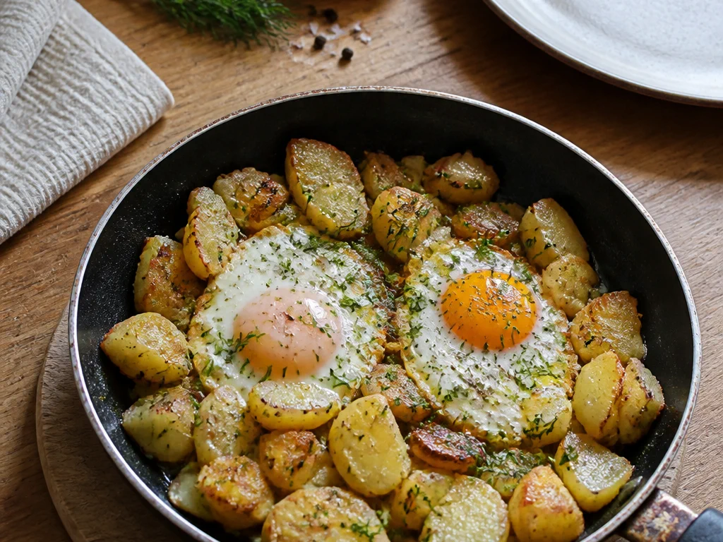 Яичница с картофелем и укропом — готовое блюдо