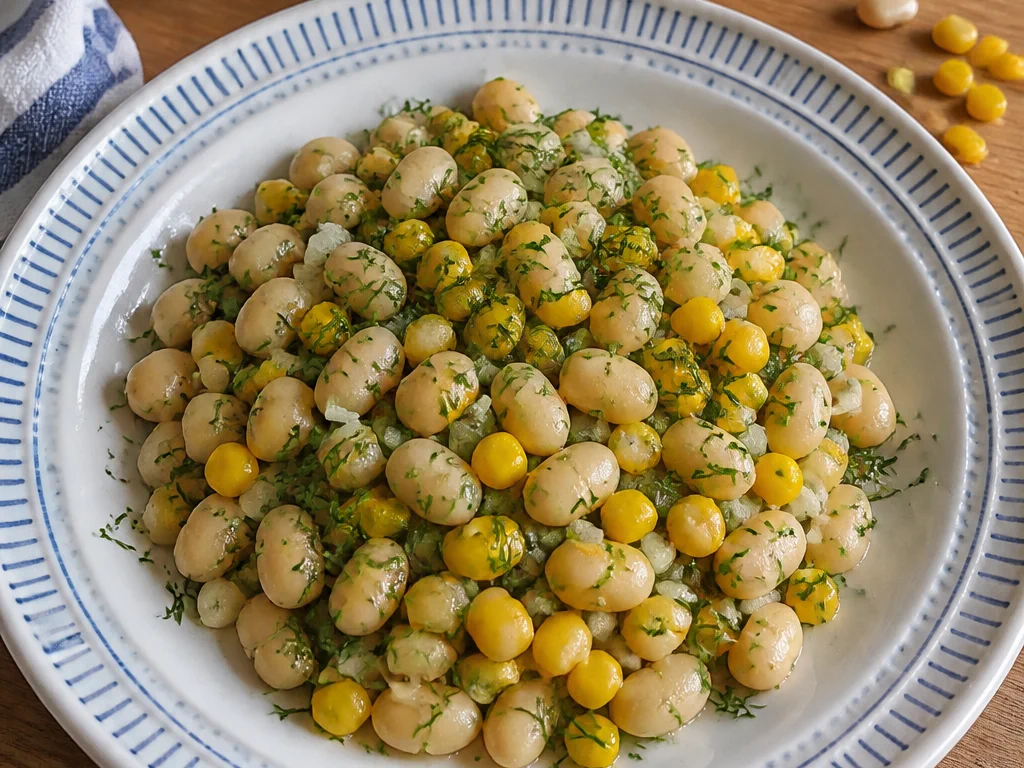 Салат с белой фасолью с кукурузой и укропом — готовое блюдо