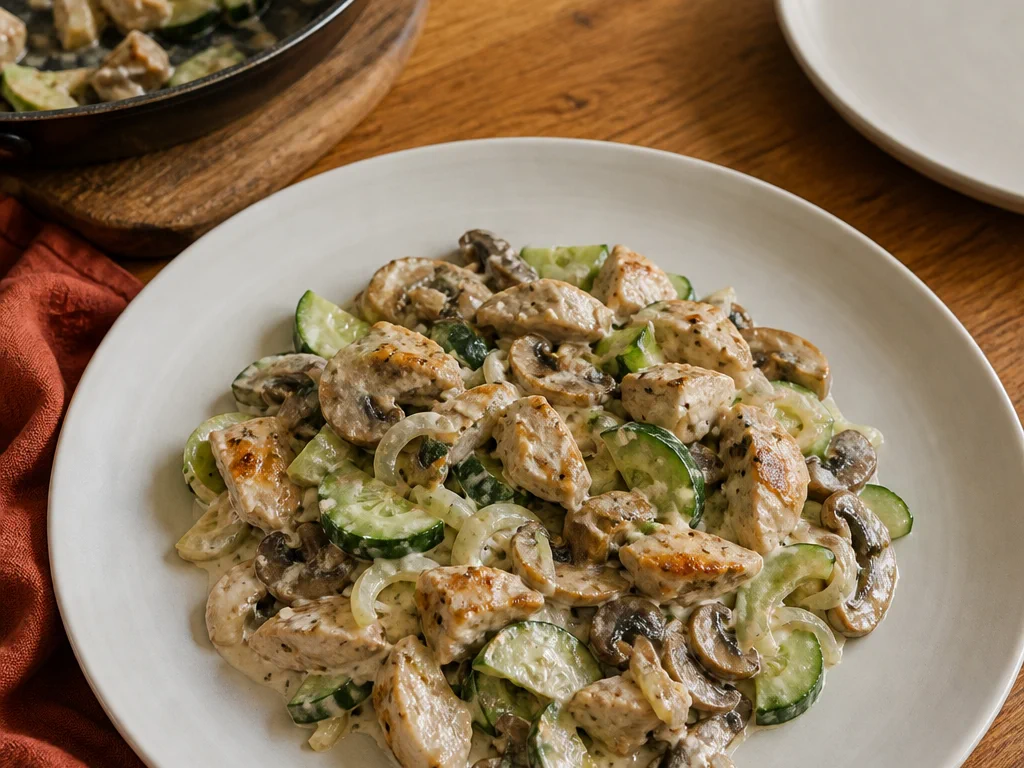 Салат с курицей и огурцом с шампиньонами и луком — готовое блюдо