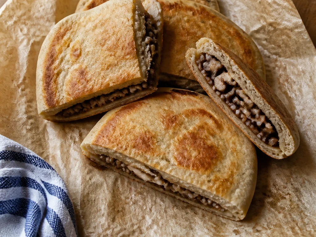 Кефирные лепёшки с гречкой и грибами — готовое блюдо