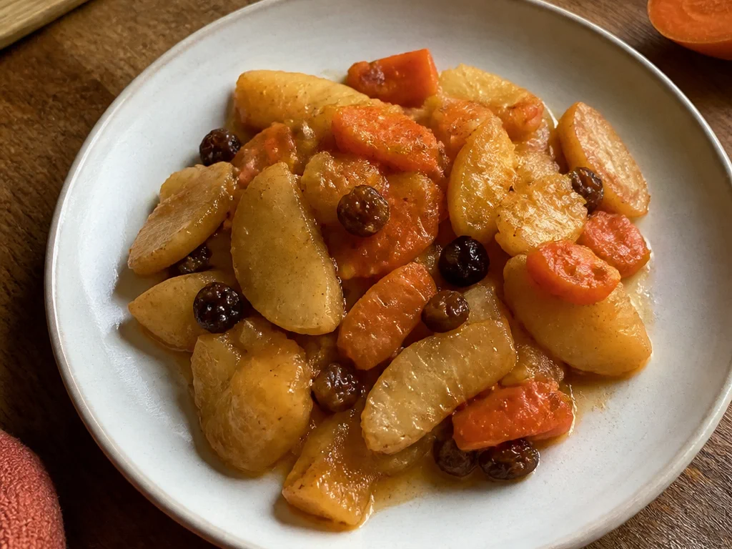 Запечённые яблоки с морковью и изюмом — готовое блюдо