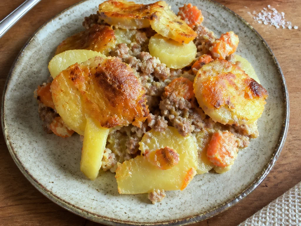 Картофельная запеканка с индейкой и морковью — готовое блюдо