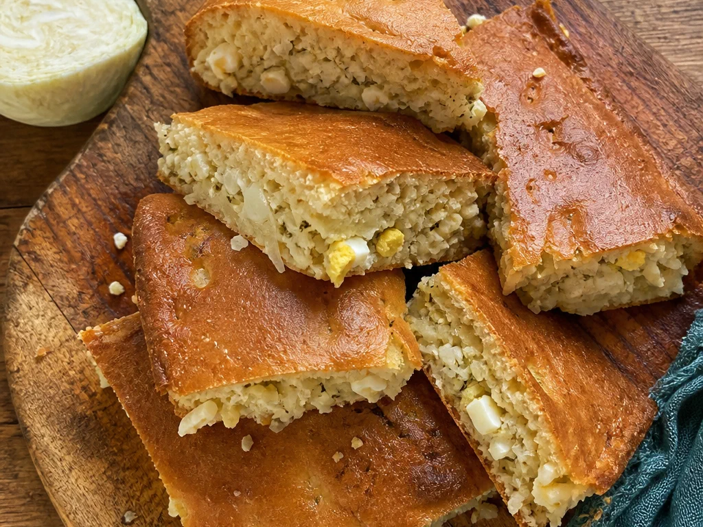 Заливной пирог с капустой и яйцом — готовое блюдо